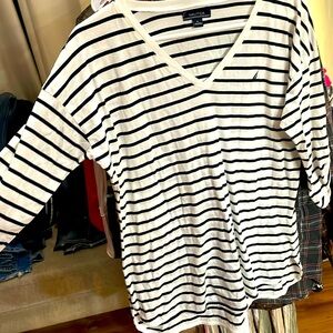 Nautica quarter button-sleeve striped women’s top.